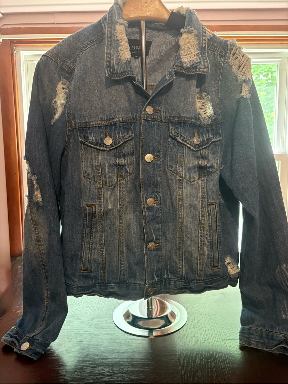 Almost Famous Distressed Denim Jacket Size XL